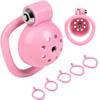 Men's Flat Pink Chastity Cage with Urethral Plug and 5 Rings view 1