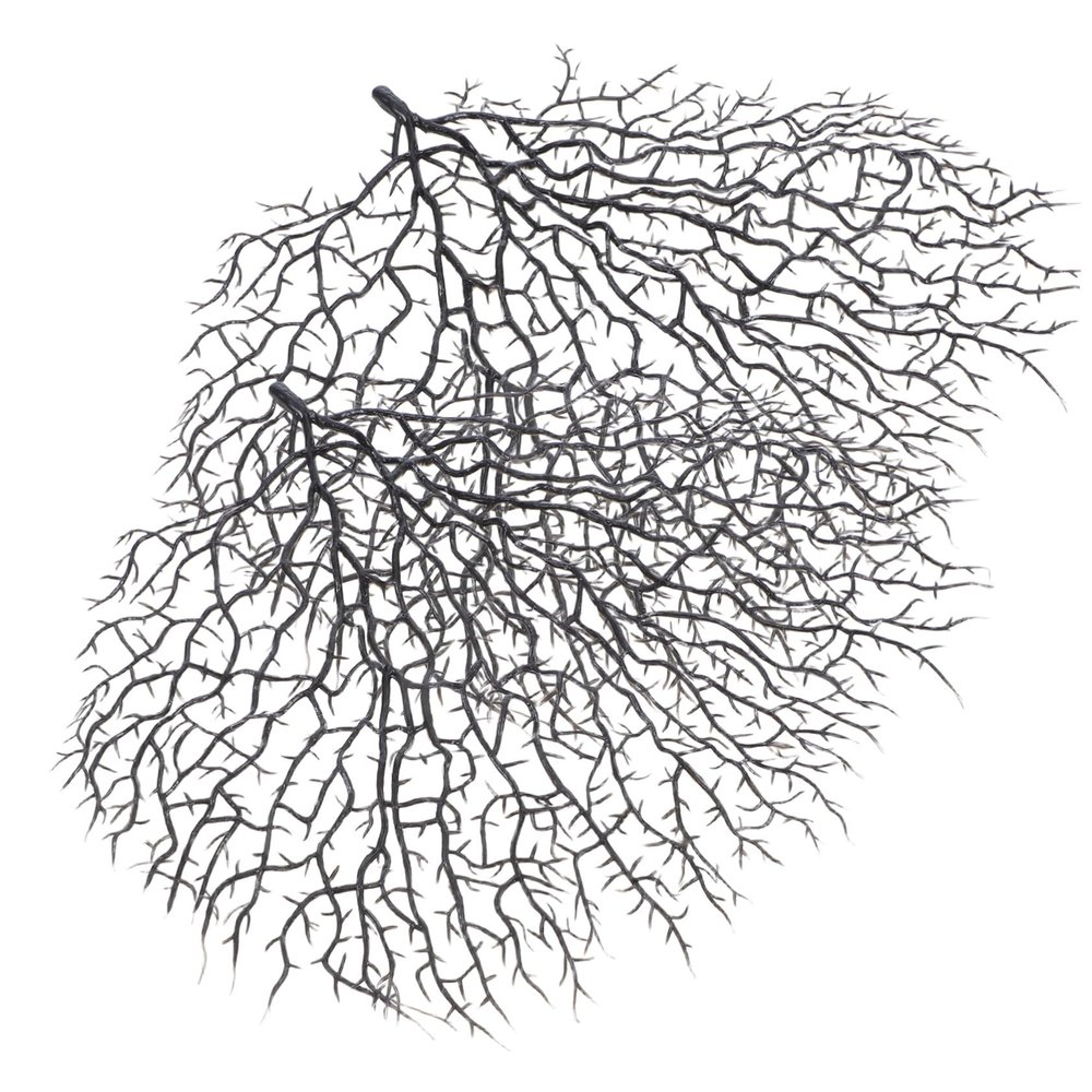 Decorative Coral Branches for Aquarium, 2-Piece Set, Black Plastic