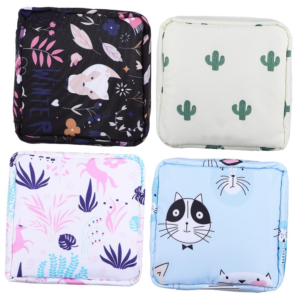 HAMPPLIES 4-Piece Portable Zipper Storage Bags for Women’s Sanitary Products