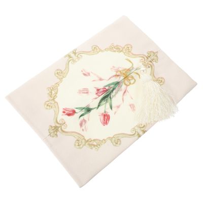 BAZEITFLOW Beige Fabric Tissue Box Cover with Tulip Pattern, Practical and Stylish Tissue Dispenser for Car and Home