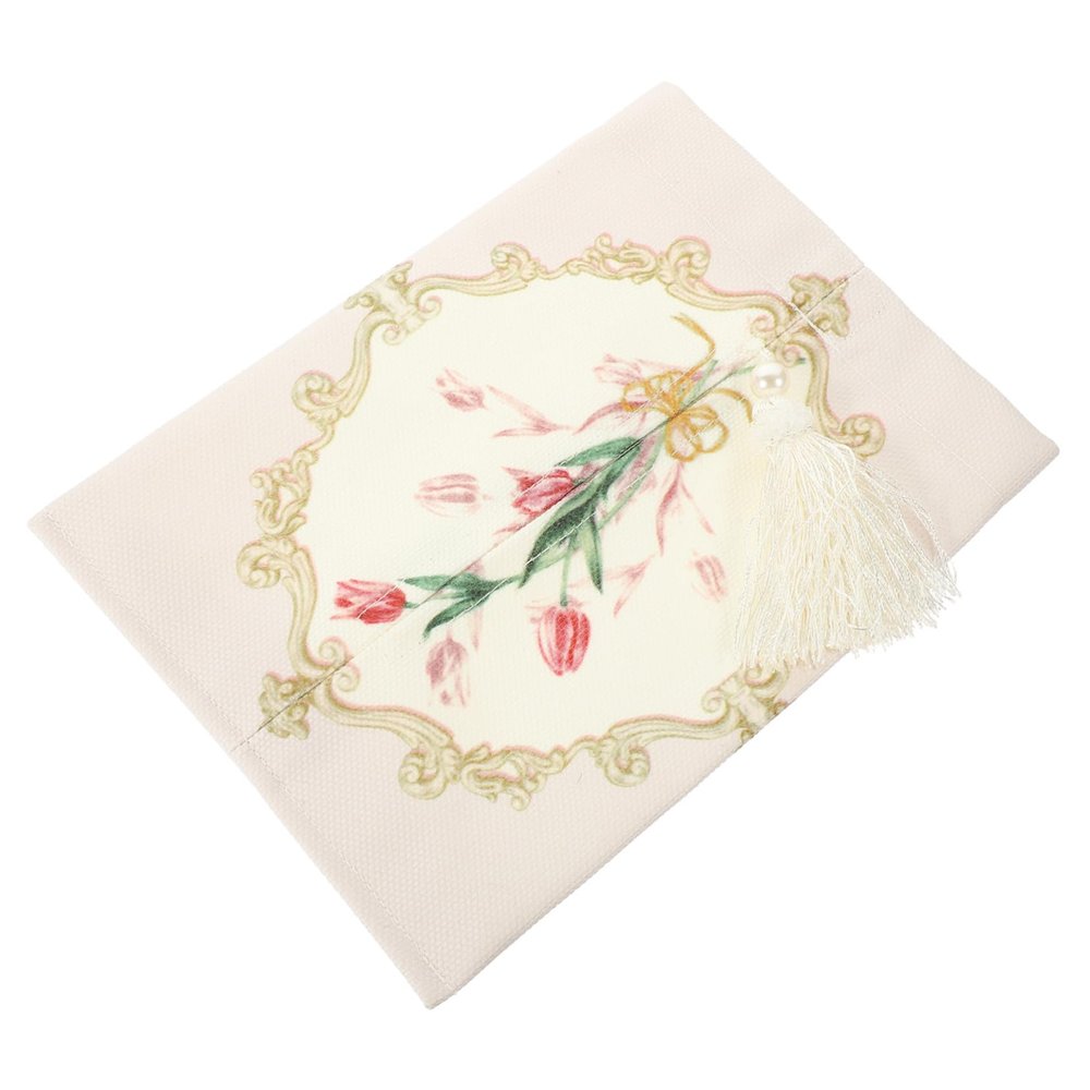 BAZEITFLOW Beige Fabric Tissue Box Cover with Tulip Pattern, Practical and Stylish Tissue Dispenser for Car and Home