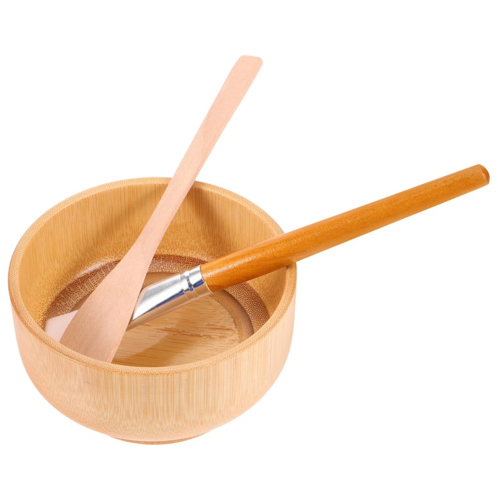 Gatuida DIY Facial Mask Bowl Set, Medium Natural Wood Mask Mixing Bowl with Spatula and Brush