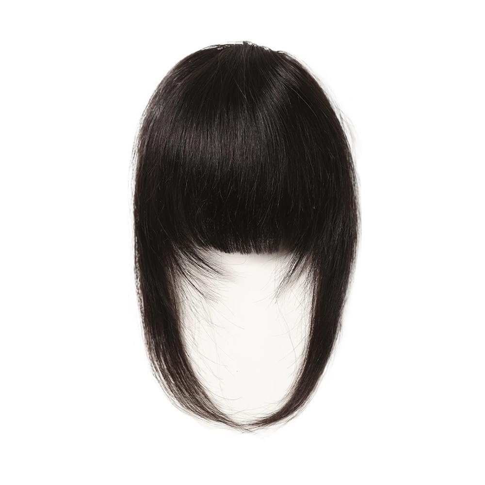 100% Human Hair Fringe Bangs Clip-Ins, 3D Air Fringe Hairpiece for Women with Thinning Hair, Natural Black