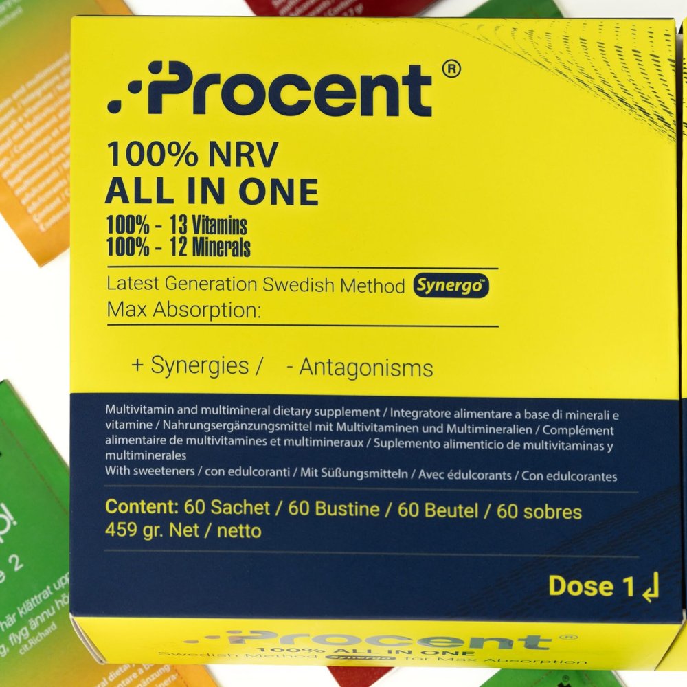 PROCENT | 100% NRV of 13 Vitamins + 12 Minerals in 2 Synergistic Doses | Swedish Next-Gen Formula | Energy & Performance | 30 Sachets