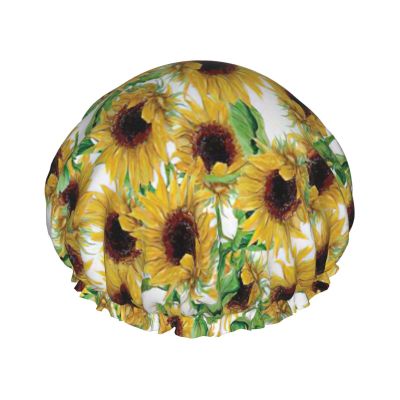 Sunflower Print Lightweight, Elastic Waterproof Double-Layer Shower Cap