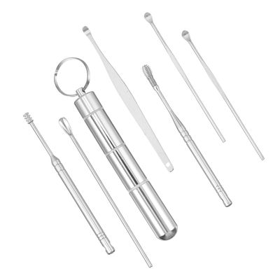 LOORGVEL Ear Cleaning Tool with Ergonomic Handle, 7-Piece Stainless Steel Set for Adults