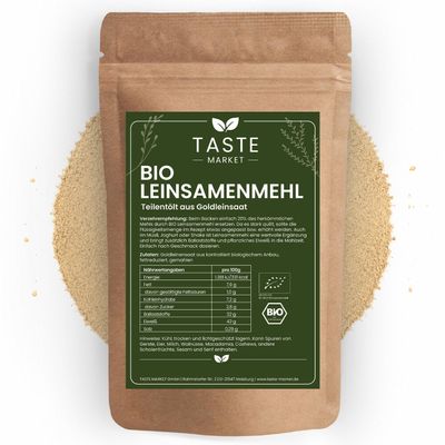 Organic Flaxseed Flour 1 kg, Partially Defatted Golden Flaxseed, Cold-Pressed, High-Fiber Flour Alternative
