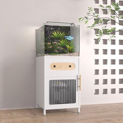 XRRJFYH Aquarium Stand, Metal Aquarium Cabinet, Reptile Tank Stand, No Assembly Required (White, 45 x 30 x 70 cm / 18 x 12 x 28 in)