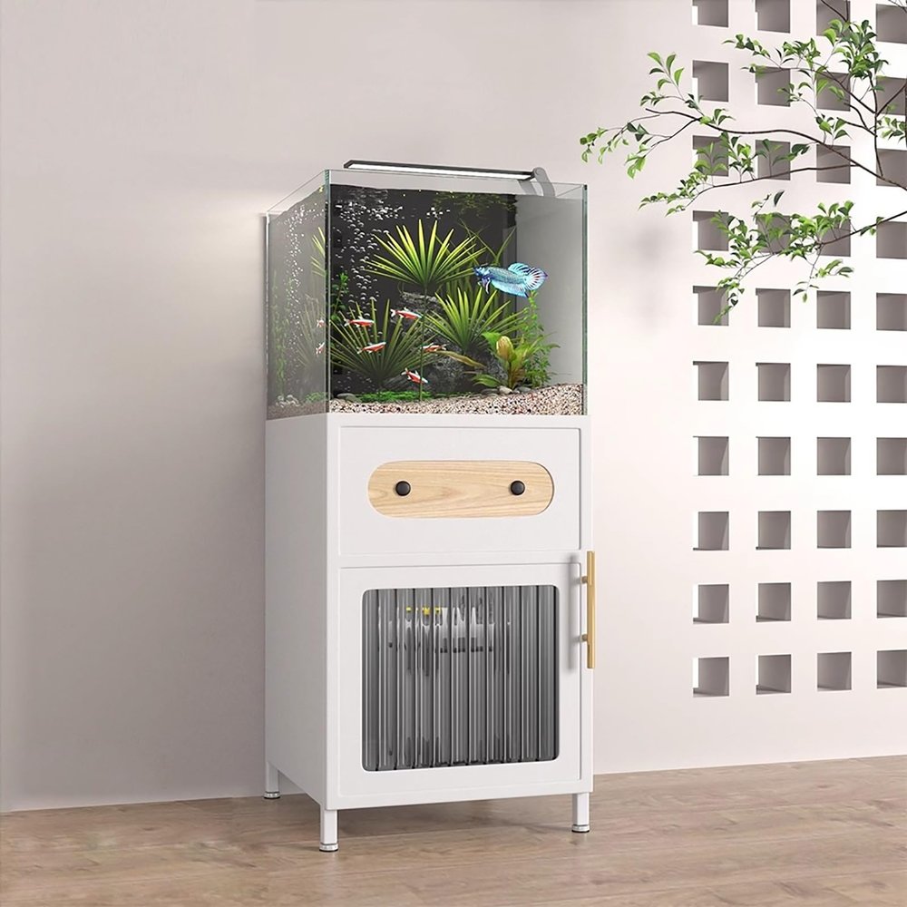 XRRJFYH Aquarium Stand, Metal Aquarium Cabinet, Reptile Tank Stand, No Assembly Required (White, 45 x 30 x 70 cm / 18 x 12 x 28 in)