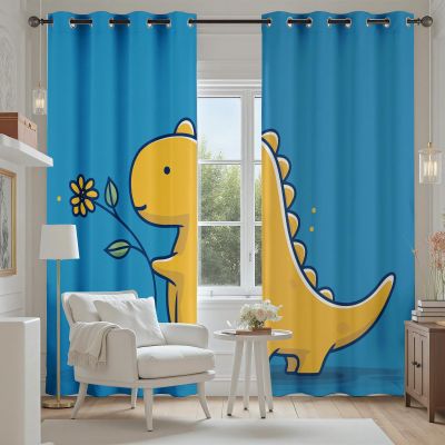 Tyafsgvqo Kawaii Dinosaur Curtains, Light-Blocking, 2-Piece Set