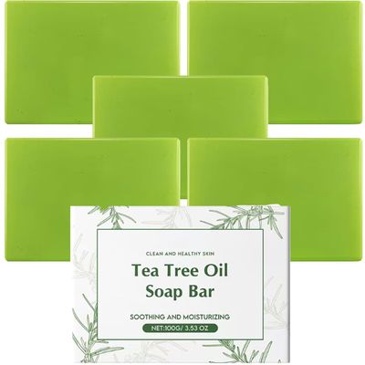 Loravey Soothing Tea Tree Soap for Face and Body, Odor Control & Daily Refreshing Cleanser, 5 Pieces