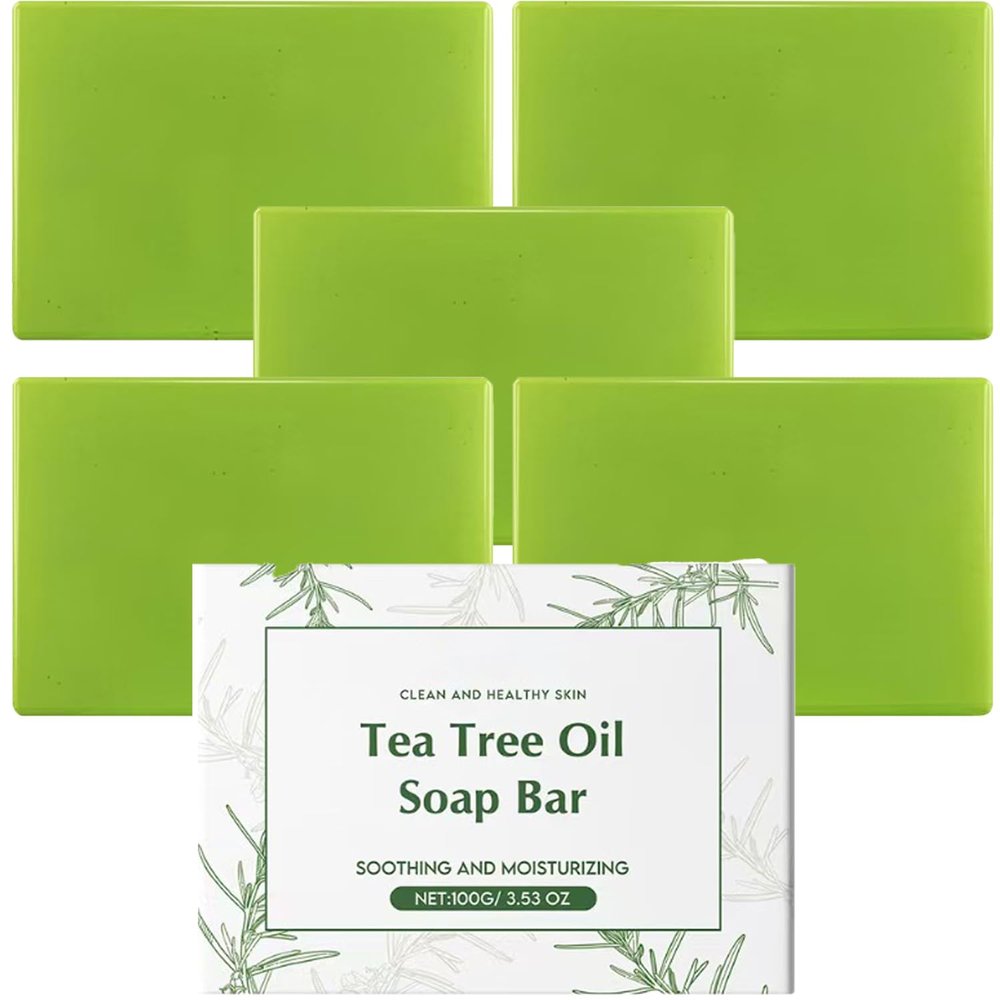 Loravey Soothing Tea Tree Soap for Face and Body, Odor Control & Daily Refreshing Cleanser, 5 Pieces
