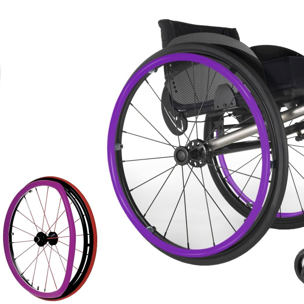 Silicone Wheelchair Pushrim Covers for 22/24-Inch Wheels, 2-Piece Non-Slip, Wear-Resistant, Purple, 22 in
