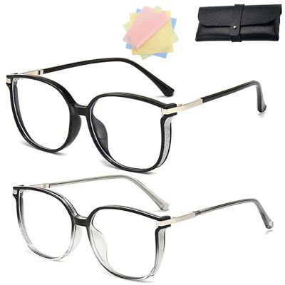 DPKSML Women's Reading Glasses with Anti-Blue-Light Effect, Portable, Large Round Frames with Sparkling Diamonds (2PCS2, +2.5)