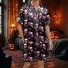 Halloween Men's Short Pajama Set with Skull and Rose Print view 2