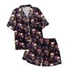 Halloween Men's Short Pajama Set with Skull and Rose Print view 4