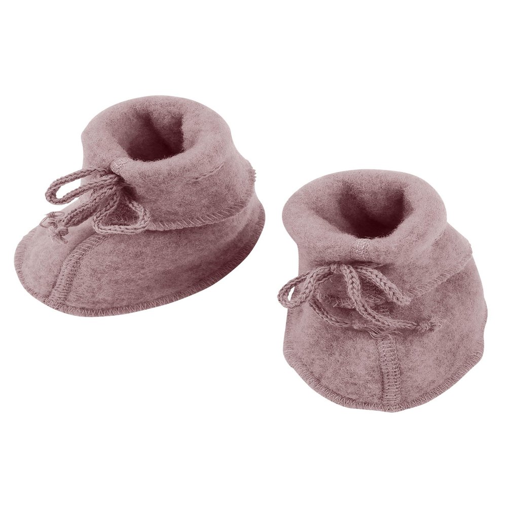 Engel Natur Baby Wool Fleece Booties with Ties, Rosewood Melange, Size 1