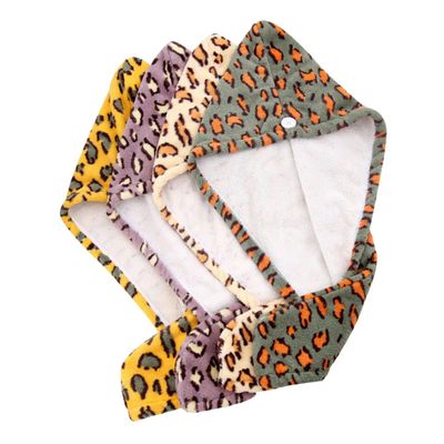 Microfiber Coral Fleece Hair-Drying Caps, Button Closure, 4-Pack