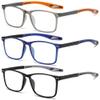 Fsread 3-Pack Men's Reading Glasses, Sporty Blue-Light-Blocking Square Frames, +1.25 view 1