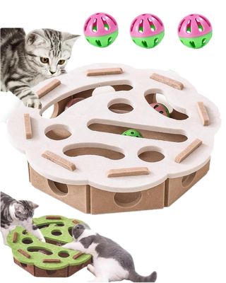 Cat Scratch Puzzle Enrichment Box with Nail File and Balls, White, Round