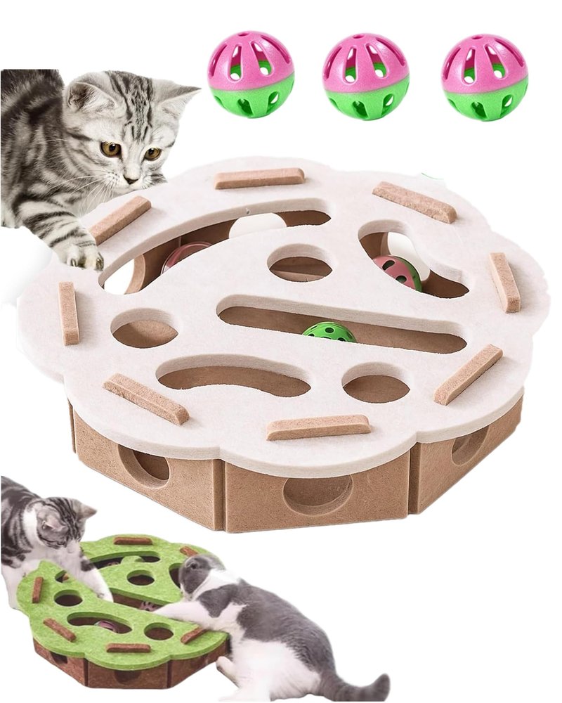 Cat Scratch Puzzle Enrichment Box with Nail File and Balls, White, Round