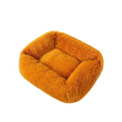 Mateju Rectangular Plush Dog Bed with Non-Slip Bottom, Orange B, 66 x 55 cm