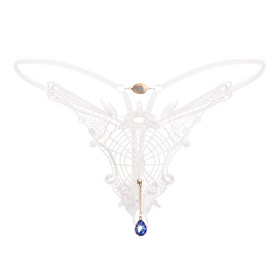 Women's Sexy Diamond Spiderweb Open Thong, White, One Size