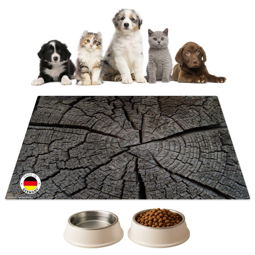 Bowl Mat for Dogs & Cats, Tree-Stump Wood Texture, Premium Vinyl, 44 x 32 cm – Non-Slip, Washable, Tear-Resistant, Made in Germany