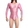 Men's Shiny Thong Bodysuit, Long-Sleeve Stretch Wet-Look One-Piece view 1