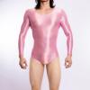 Men's Shiny Thong Bodysuit, Long-Sleeve Stretch Wet-Look One-Piece view 2