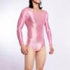Men's Shiny Thong Bodysuit, Long-Sleeve Stretch Wet-Look One-Piece view 4
