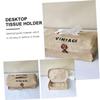 Retro Tissue Dispenser with Woven Jute and Leather Texture view 4