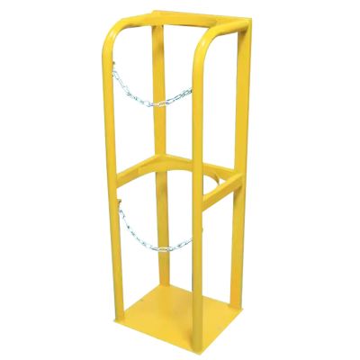 Heavy-Duty Oxygen Cylinder Storage Rack, Floor-Mounted Holder for 14 Gas Cylinders, Portable, with Screws and Safety Chain, Yellow