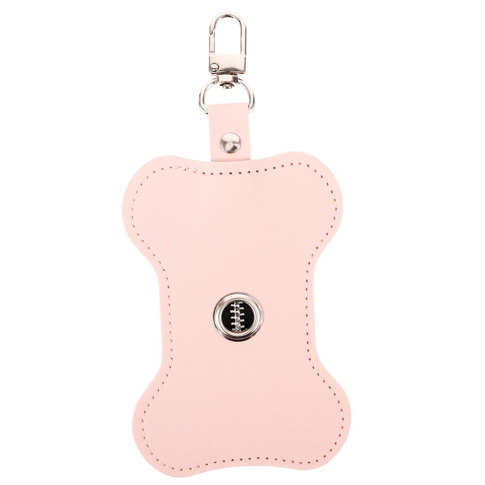WOONEKY Dog Waste Bag Holder with Leash Attachment, Portable, Pink PU