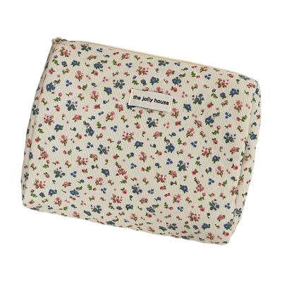 Corduroy Travel Makeup Organizer with Floral Pattern