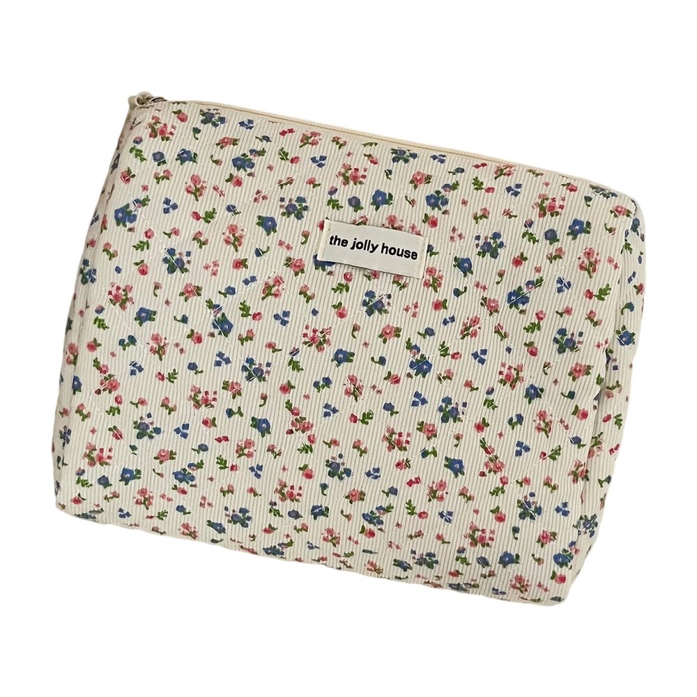Corduroy Travel Makeup Organizer with Floral Pattern
