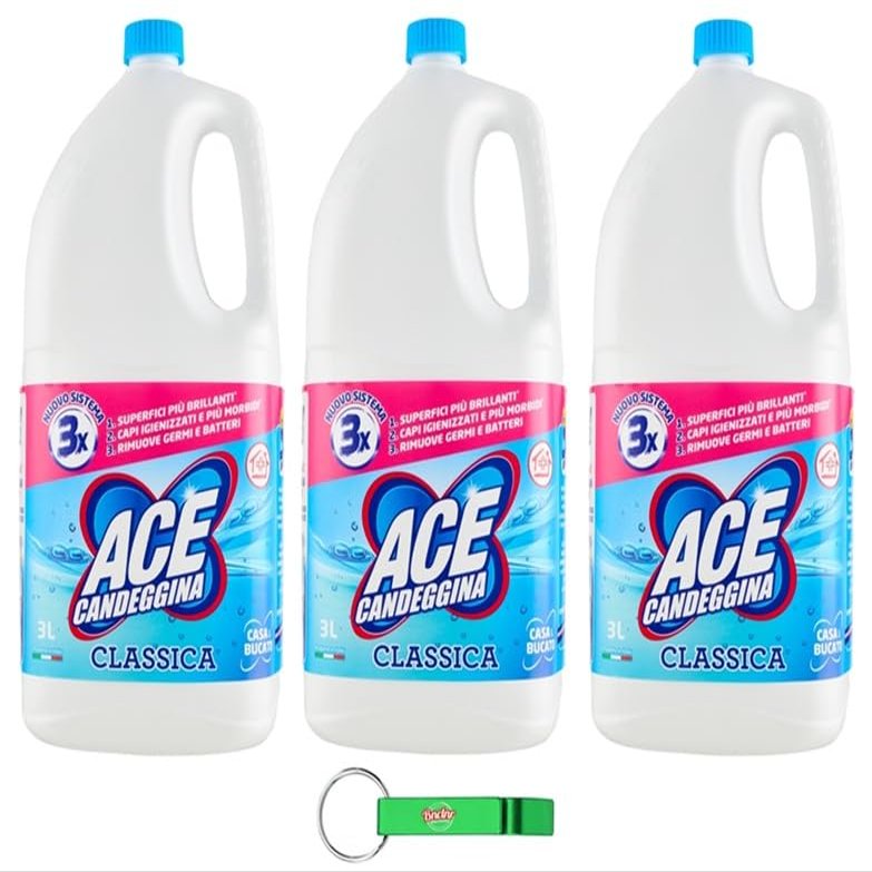 3x ACE Classic Bleach for Surfaces and Laundry, 3 L + Free Beni Culinari Keychain