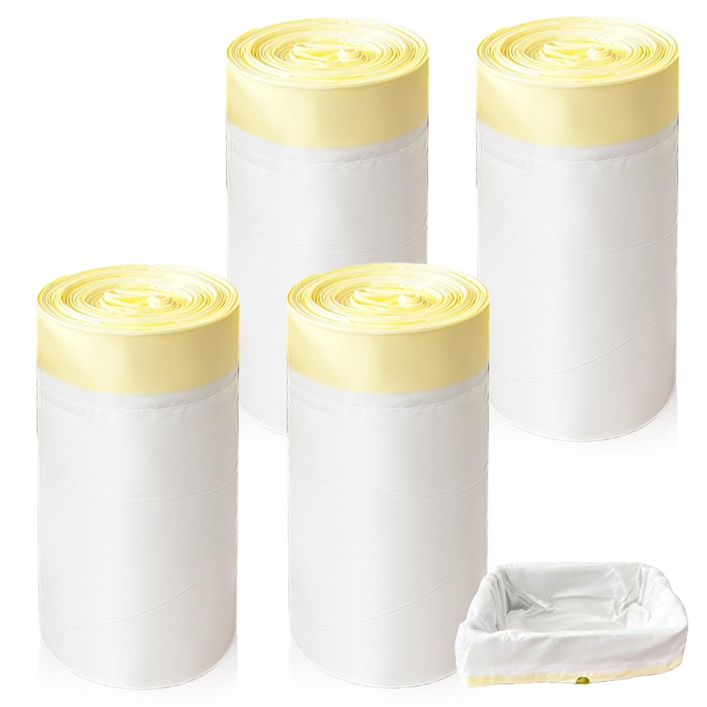 Behogan XXL Cat Litter Bags, 104 × 45 cm, White with Yellow Drawstring, 4 Rolls of 10