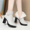JXpxbao Women's Chunky-Heel Ankle Boots with Platform, Side Zipper, Beige-Warm, Size 39 view 2