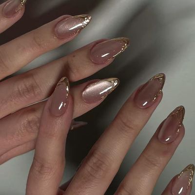 Almond Glitter Fake Acrylic Press-On Nails for Women