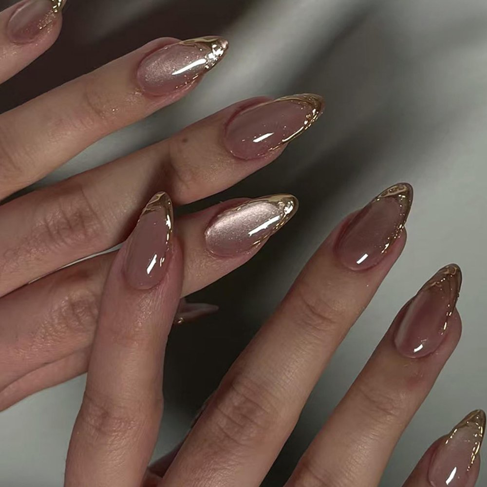 Almond Glitter Fake Acrylic Press-On Nails for Women