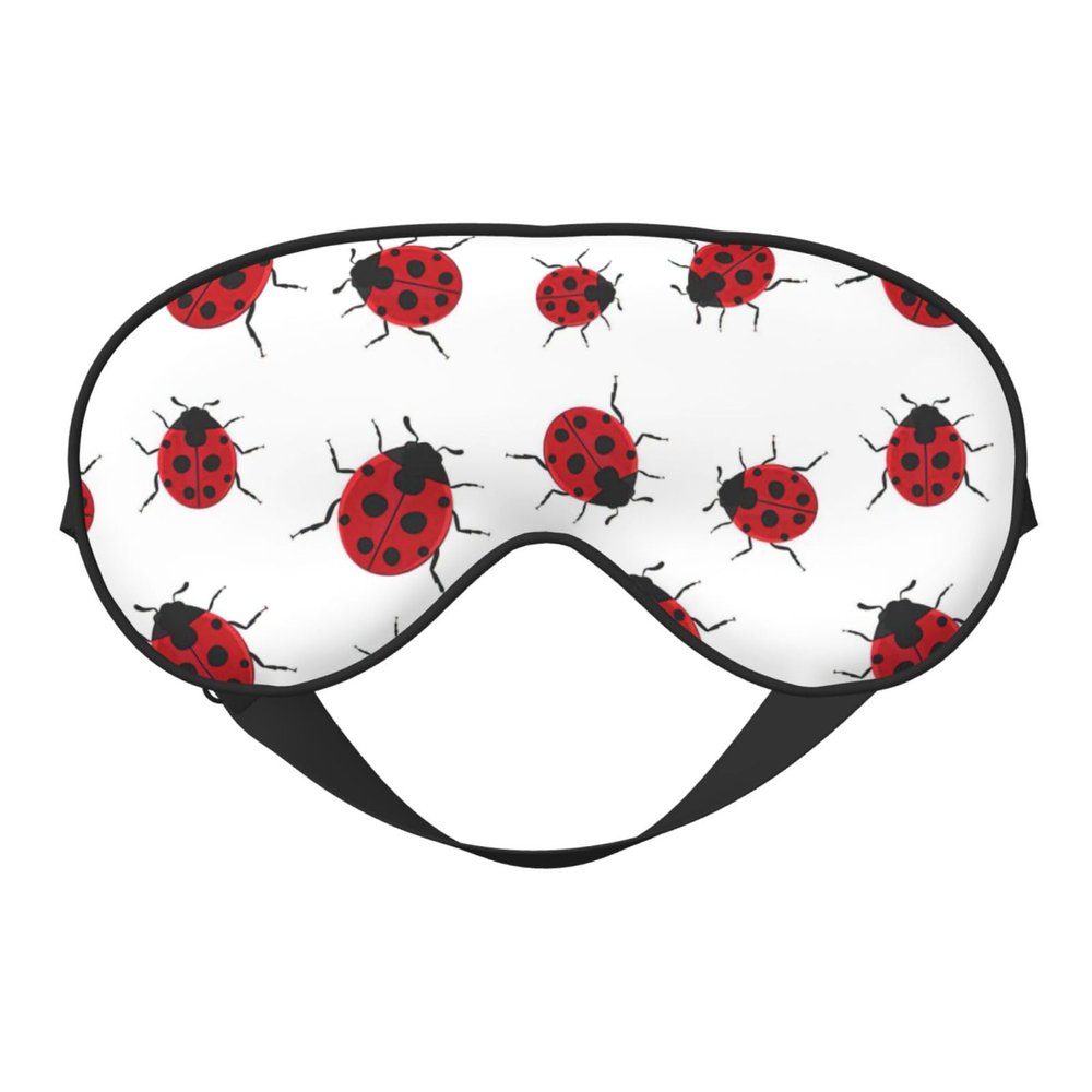 Soft Breathable Sleep Mask with Ladybug Print, Light-Blocking, Adjustable Strap, for Travel, Night Work and Office