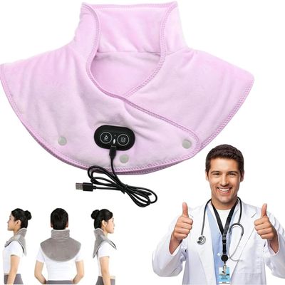 podomax WARMLYPro | Massage Heating Pad, Rechargeable USB Heating Pad with Coral Fleece Neck Warmer for Back & Shoulders, 3 Heat Levels & 3 Vibration Massage Modes (Purple, One Size)