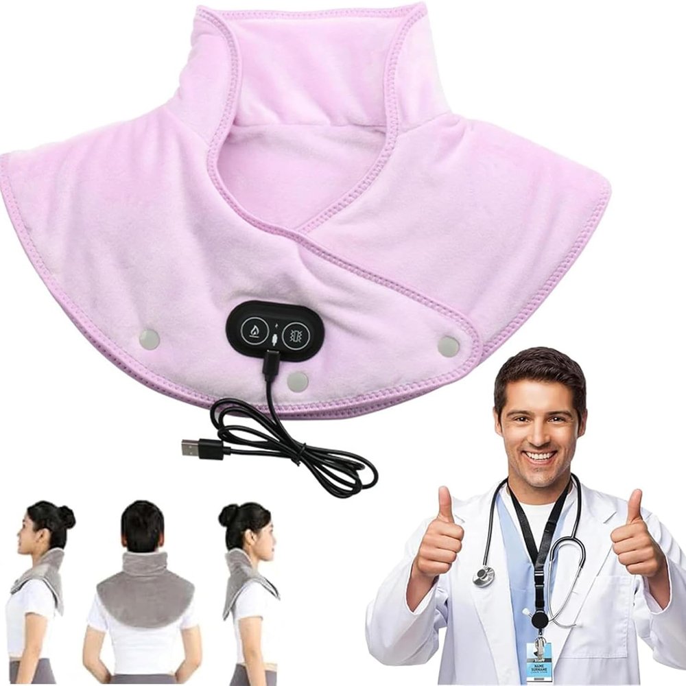 podomax WARMLYPro | Massage Heating Pad, Rechargeable USB Heating Pad with Coral Fleece Neck Warmer for Back & Shoulders, 3 Heat Levels & 3 Vibration Massage Modes (Purple, One Size)