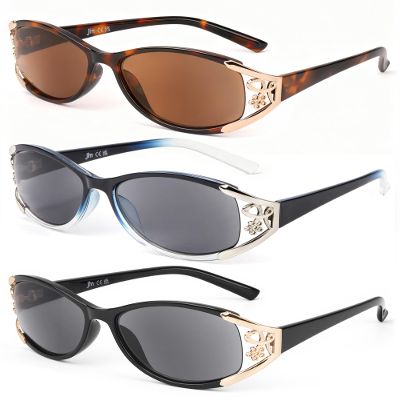 JM Fully Magnified Women's Sunglasses with Reading Magnification, Retro Oval Reading Glasses, 3-Pack, +1.25