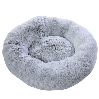 XiinxiGo Donut Plush Pet Bed for Cats and Dogs, Round, Warm and Soft, Gray/White, 60 cm, <9 kg