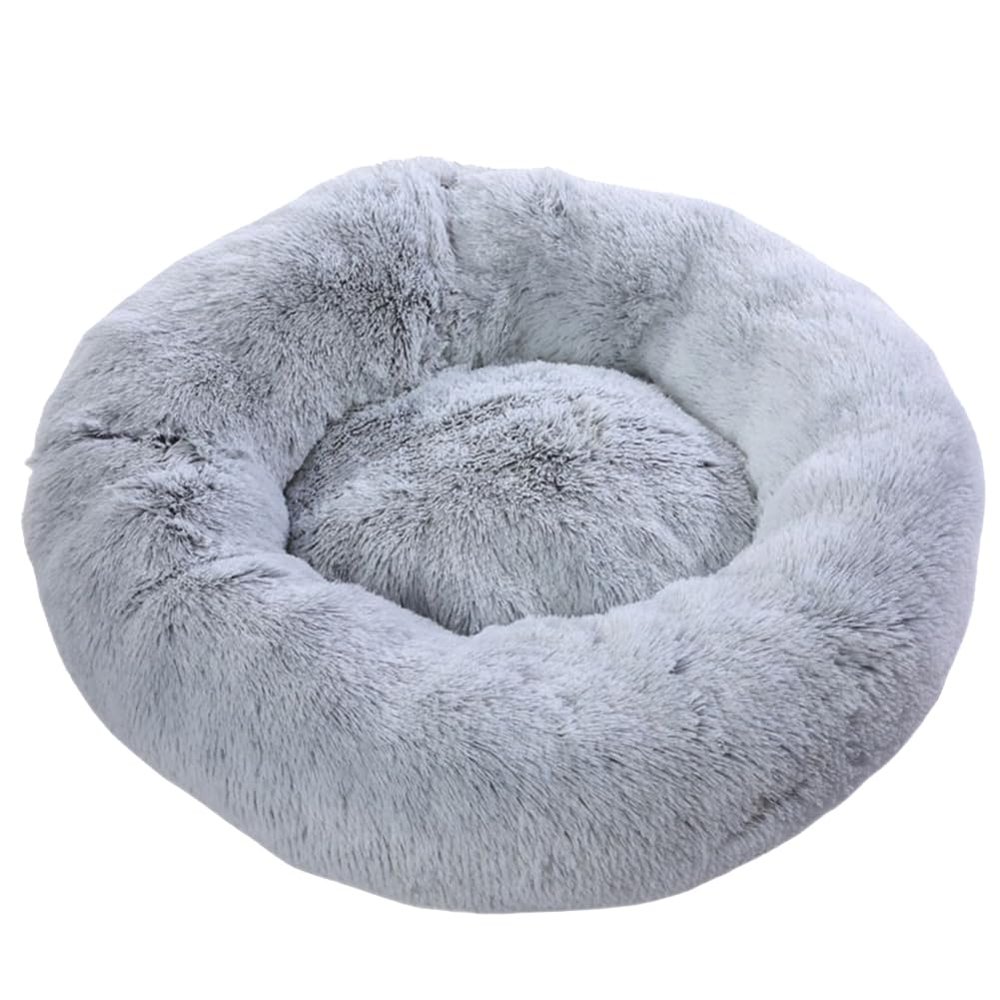 XiinxiGo Donut Plush Pet Bed for Cats and Dogs, Round, Warm and Soft, Gray/White, 60 cm, <9 kg