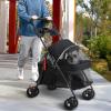 Foldable Pet Stroller for Dogs and Cats, 4-Wheel Jogger with Drink Holder, Black view 2