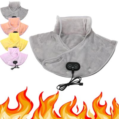 Massage Heating Pad, Coral Fleece Neck Warmer for Back & Shoulders, 3 Heat Levels & 3 Vibration Modes (Gray)
