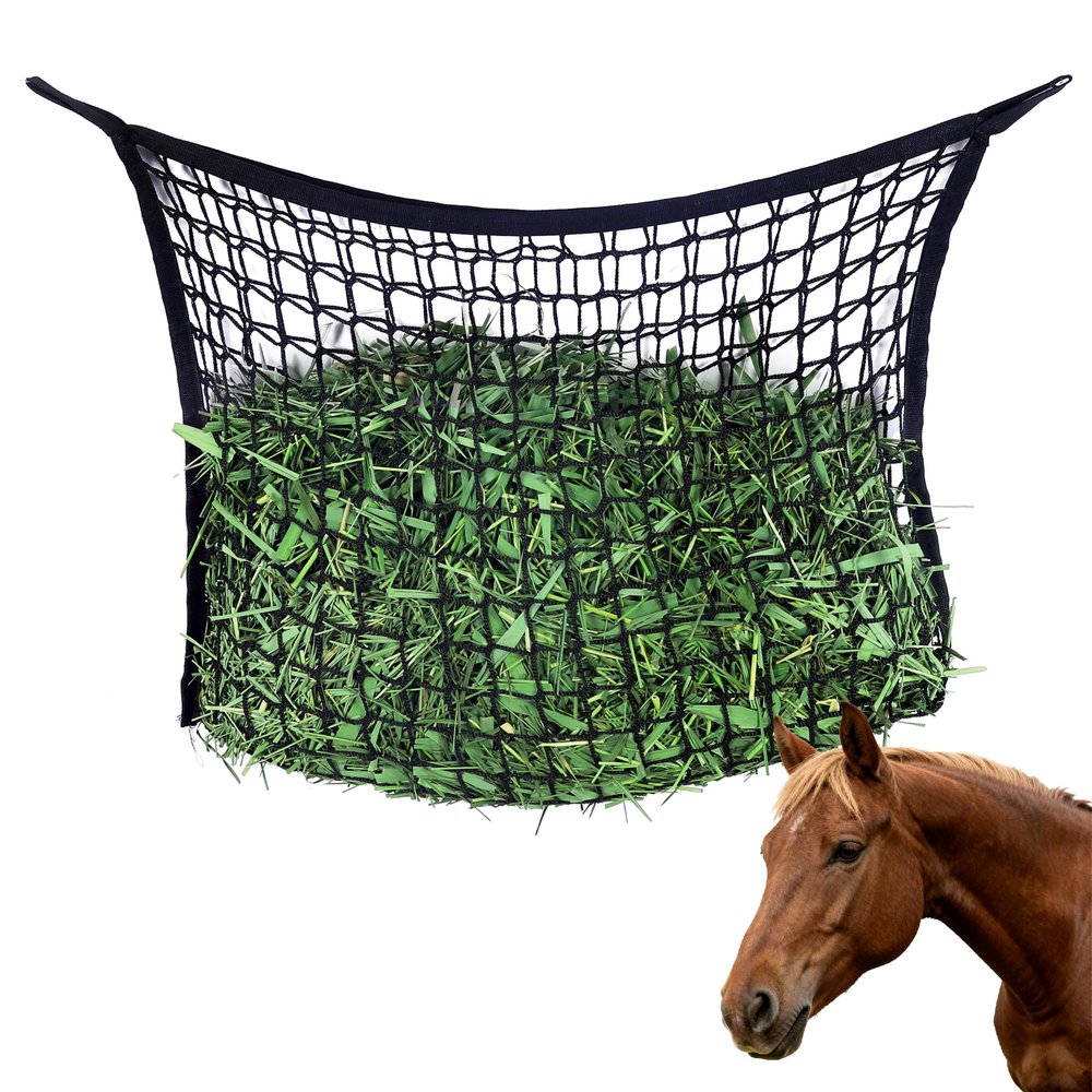 LKFDTW Large Horse Hay Net, Fine-Mesh 3 x 3 cm, Durable Reusable Hay Bag with Drawstring, 60 x 90 cm